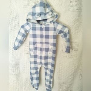 Carter's Little Explorer Hooded Cold Weather Suit Footless Pockets Plaid 24 Mo